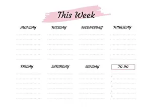 Weekly planner with pink and black, stationery organizer for daily plans, vector weekly planner template, schedules