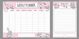 Stickers Prints: Weekly planner template and to do list with different cute cats