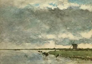 Painters Prints: Weissenbruch Jan Hendrik - Polderlandschap Met Vee - Dutch School - 19th Century
