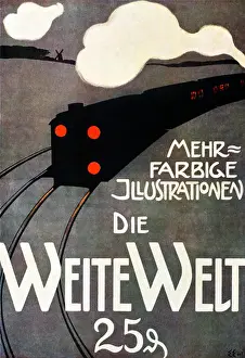 Nouveau Prints: Weite Welt 1900 Art Nouveau poster for the German childrens magazine More Colourful Illustrations of the Wide World
