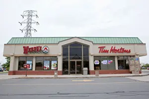 A Wendy's restaurant and Tim Hortons coffeehouse are pictured in South Portland, Maine
