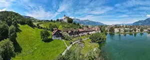 Werdenberg, Switzerland - 14 July 2024: drone view at the village of Werdenberg on Switzerland