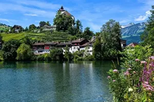 Touristy Prints: Werdenberg, Switzerland - 14 July 2024: view at the village of Werdenberg on Switzerland