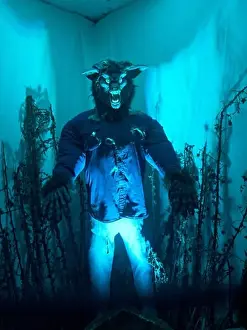 A werewolf exhibit in a Halloween experience at Newhaven Fort