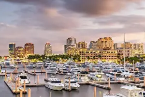 West Palm Beach, Florida, USA downtown skyline on the Intracoastal Waterway at dusk