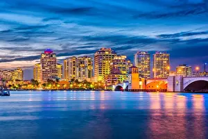 West Palm Beach, Florida, USA downtown skyline on the waterway
