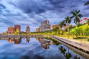 West Palm Beach, Florida, USA downtown skyline on the waterway