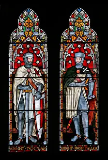 Crusader Prints: Detail of west stained glass window by Frederick Preedy depicting Knights Templar and Hospitaller
