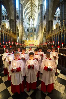 Hymns Prints: Westminster Abbey.Pic Shows Choir boys from Westminster Abbey rehearsing ahead of the Christmas events