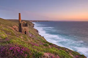 Horizon Over Water Prints: Wheal Coates, abandoned disused Cornish tin mine at sunset