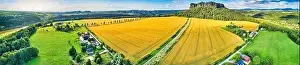 Wheat fields in Germany, aerial photography with mountains in the background