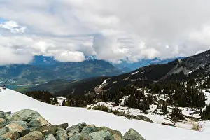 Spring Mountains Prints: Whistler, BC gondola ride shows patchy snow