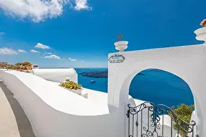 White architecture on Santorini island, Greece. Beautiful landscape, sea view. Luxury summer travel background, romantic vacation, amazing scenery