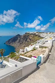 White architecture on Santorini island, Greece. Beautiful landscape, sea view. Luxury summer travel background, romantic vacation, amazing scenery