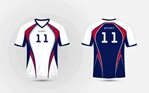 White Vector Vectors Prints: white, Blue and red pattern sport football kits, jersey, t-shirt design template