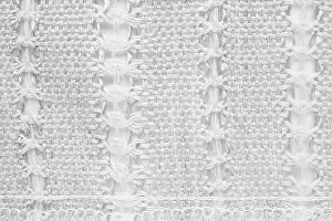 Weaving Prints: White hand weaving matting tweed fabric texture. Closeup horizontal fragment
