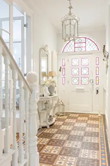 Chandelier Prints: White, luxury home showcase interior foyer with chandelier