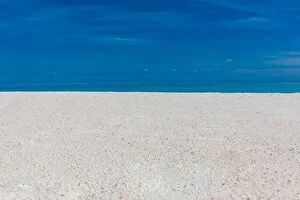 Images Dated 1st June 2019: White sandy tropical beach and soft sunlight background and banner. Sea sand sky concept