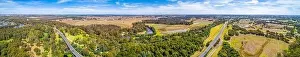 Travel Locations Prints: Wide aerial panorama of A440 highway and scenic countryside near town of Sale in Victoria