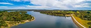 Travel Locations Prints: Wide aerial panorama of Devilbend Reservoir Lake on Mornington Peninsula