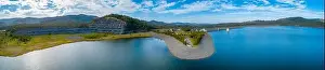 Forested Hills Prints: Wide aerial panorama of Hinze Dam and lake. Advancetown, Queensland, Australia