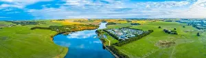 Holiday Park Prints: Wide aerial panorama of Hopkins River