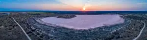 Pink Lake Prints: Wide aerial panorama of Lake Crosbie - pink lake in Murray-Sunset National Park