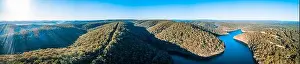 Forested Hills Prints: Wide aerial panorama of Lake Nepean and beautiful forested hills under clear sky