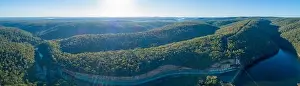 Forested Hills Prints: Wide aerial panorama of Lake Nepean Dam and forested hills
