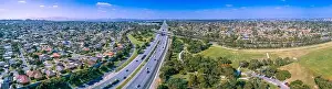 Mulgrave Prints: Wide aerial panorama of Monash Freeway passing through Wheelers hill suburb in Melbourne