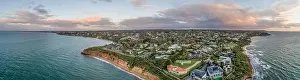 Coastlline Prints: Wide aerial panorama of Mount Eliza suburb luxurious real estate on Mornington Peninsula at sunset