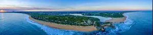 Hopkins River Prints: Wide aerial panorama of Point Ritchie lookout and Hopkins River mouth at sunset
