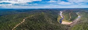 Travel Locations Prints: Wide aerial panorama of Snowy River National Park on a summer day