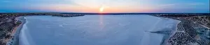 Pink Lake Prints: Wide aerial panorama of sunset over salt Lake Crosbie in Murray-Sunset National Park