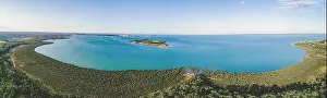 Bittern Prints: Wide aerial panorama of Western Port Bay and coastal wetlands from Crib Point