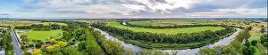 Travel Locations Prints: Wide aerial panoramic landscape of the Snowy River and fields in Victoria, Australia