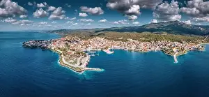 City Nature Prints: Wide aerial panoramic view of a resort sea town Neos Marmaras in Halkidiki
