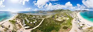Wide Angle, Aerial drone view of the caribbean island of french Saint Martin