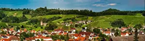 Feudal Prints: Wide hires panoramic landscape view of green valley in Schwartzwald