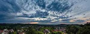 Feudal Prints: Wide hires panoramic landscape view of green valley in Schwartzwald at sunset
