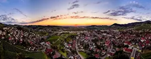Feudal Prints: Wide hires panoramic landscape view of green valley in Schwartzwald at sunset