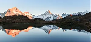 Oberland Prints: Wide panorama of Bachalpsee lake in Swiss Alps mountains