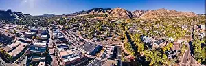 Main Street Prints: Wide panorama of Golden Colorado from drone - Colorado School of Mines - Downtown Golden