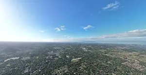 Managua Prints: Wide panorama on Managua city aerial drone view on bright sunny day