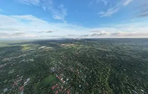 Managua Prints: Wide panorama of Nicaragua with Masaya volcano landscape aerial drone view