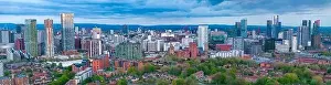 Wide panorama of Salford and Manchester Skyline photographed from Salford