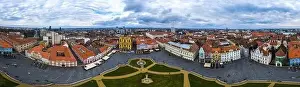 Wide panorama of Timisoara city, Romania. Cityscape of Timisoara at twilight time