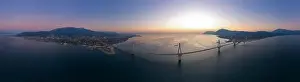 Corinth Prints: Wide panorama of world famous cable suspension bridge of Rio - Antirio Harilaos Trikoupis