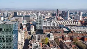 Wide panoramic aerial image looking up Quay St of One Spinningfields