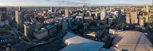 Penthouse Prints: Wide panoramic aerial photograph of Manchester and Salford city centres